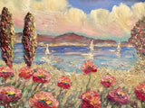 KADLIC Mediterranean Beach Seascape 24"x20 Original Oil Painting Art Gold Frame