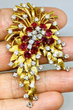Vintage Art Deco French Heavy 18k Gold Ruby VS Diamond Brooch DES EN FRANCE