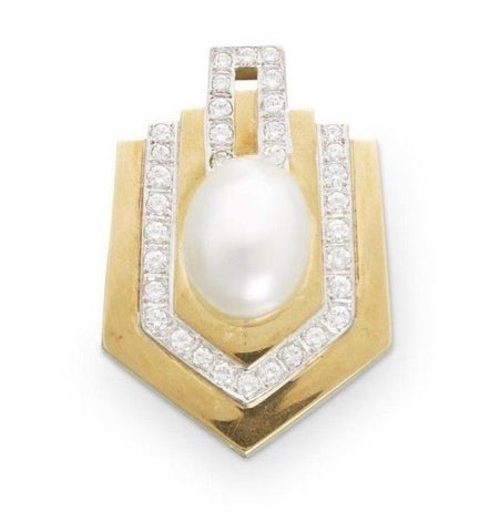 WOW Vintage Keil 18k Gold Retro 1960 1970 Pearl 1.60 VS Diamond Brooch Pendant