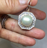Estate Vintage 2.40 ct G VS Diamond Mabe Pearl Dangle Drop Earrings 14k Gold 1"