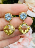 Vintage Estate Maz Mazza 14k Gold Aquamarine Blue Topaz Yellow Quartz Earrings