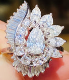 Vintage 1950s Platinum3ct VS Diamond Baguette Marquise Halo Ballerina Ring