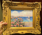 KADLIC Original Oil Painting Abstract Seascape Impasto Gold Gilt 15" Frame