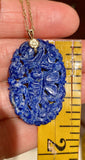 Vintage Retro Estate 14K Gold Carved Lapis Lazuli Bead Pendant Necklace 17"