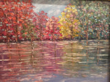 KADLIC Abstract Autumn Trees  Landscape Art Original Oil Painting Gold Frame 24”