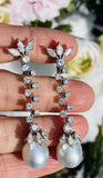 Vintage 1950s 14k Gold South Seas Pearl 3.0ct VS Diamond Dangle Pendant Earrings