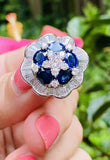 Vintage Estate 18k Gold 6.0ct Blue Sapphire Diamond Cluster Cocktail Ring