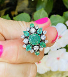 WOW Vintage Retro 1950s Estate 18k Gold 4.00ct Emerald Diamond Cluster Ring