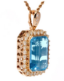 Stunning Large Estate 44+ct Blue Topaz VS Diamond Pendant Necklace Enhancer