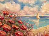 24x18” Mediterranean Seascape KADLIC Original Oil Painting Art Gold Frame