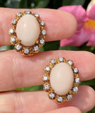 Vintage Estate 18k Yellow Gold Angel Skin Coral 1.50ct Diamond Earrings