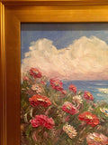 KADLIC Floral Sailboats Seascape Original Oil Painting 18x24" Gold Gilt Frame