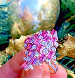 Vintage Estate Retro 18k Gold Vintage Retro pink Tourmaline Diamond Cluster Ring