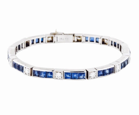 Art Deco Platinum 11.4ct G-H/VS Diamond Synthetic Sapphire Line Tennis Bracelet
