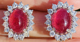 Estate 18k White Gold Pink Red Tourmaline Diamond Halo Large Drop Earrings