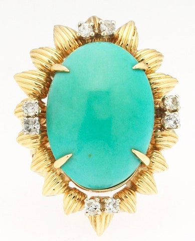 Vintage Estate Designer Sunflower 18k Turquoise Diamond Cocktail Ring