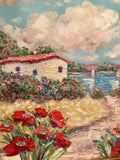 KADLIC Red Poppies Poppy Seascape Original Oil Painting 18x24" Gold Gilt Frame