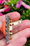 Vintage Midcentury 18k Gold Coral Cabochon Blue Zircon Diamond Brooch Pendant