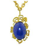 Vintage 1960s-70s Large Retro 18K Gold Lapis Lazuli Diamond Necklace Pendant