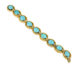 Stunning Heavy Vintage Estate 30 ct 14k Gold Turquoise Cabochon Diamond Bracelet