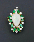 Vintage 14k Gold Opal Emerald Diamond Halo Convertible Ring Necklace Pendant