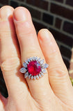 Vintage 18k Gold 6.17 ct Rubellite Ruby Red Pink Tourmaline Diamond Ring