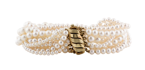 Stunning Vintage Estate Heavy 14k Gold Pearl Multistrand Torsade Bracelet Retro