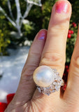 Vintage Estate 14k Gold South Seas Pearl VS Diamond Cocktail Ring