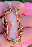 Vintage Estate Freeform 18k Gold Salmon Pink Coral Diamond Necklace Pendant
