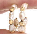 Vintage Estate 14k Gold Baroque Cultured Pearl Hoop Earrings