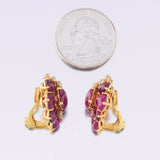 Vintage Mecan Elde 18k Gold Ruby Cabachon VS Diamond Drop Clip Earrings