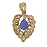 Vintage Estate 18k Gold Pear Blue Sapphire Diamond Necklace Pendant Retro