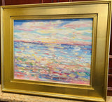 KADLIC Abstract Sunset Seascape Impasto Original Oil Painting Gold 20-24” Frame