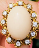 Vintage Estate 18k Gold Angel Skin Coral Diamond Halo Ring Heavy Retro