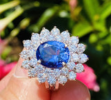 intage Estate 14k Gold 6ct Tanzanite Double Diamond Halo Cocktail Ring