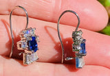 Vintage Estate 18k Gold Royal Blue Sapphires F VS Diamonds Dangle Drop Earrings