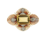 RAYMOND YARD Art Deco 1940 14k Gold Platinum Citrine Diamond Brooch Pin Pendant
