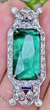 Antique Vintage Art Deco 18k Platinum Tourmaline Saphire Diamond Pendant