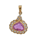 Vintage Estate 18k Gold Pear 2.0ct Pink Sapphire Diamond Necklace Pendant Retro