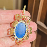 Vintage 1960s-70s Large Retro 18K Gold Lapis Lazuli Diamond Necklace Pendant