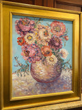 KADLIC Abstract Floral Still LIfe Impasto Original Oil Painting Gold 30" Frame