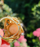 Vintage 18k Gold Retro Freeform Pink Angel Skin Coral Diamond Cocktail Ring