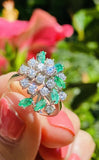 Vintage 1950s Estate Platinum 2ct Marquise Emerald Diamond Cluster Cocktail Ring