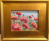 KADLIC Red Floral Poppies Poppy Original Oil Painting 9x13” Gold Gilt Frame