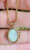 Vintage Retro Estate 14k Gold Opal 0.60 Diamond Pendant Necklace 18" Chain