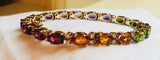 Vintage Retro 14k Gold Retro Rainbow Gemstone Diamond Line Tennis Bracelet