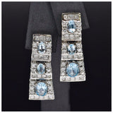 Vintage 18k Gold Royal Blue Sapphire G-H VS Diamond Dangle Drop Pendant Earrings