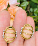 Vintage Estate Modernist 18k Gold Angel Skin Coral Diamond Earrings