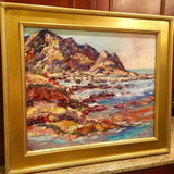 KADLIC Abstract Mountains Seascape Impasto Original Oil Painting Gold Frame 24”