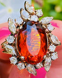 Vintage 14k Gold Mandarin Citrine Marquise Diamond Halo Ballerina Cocktail Ring